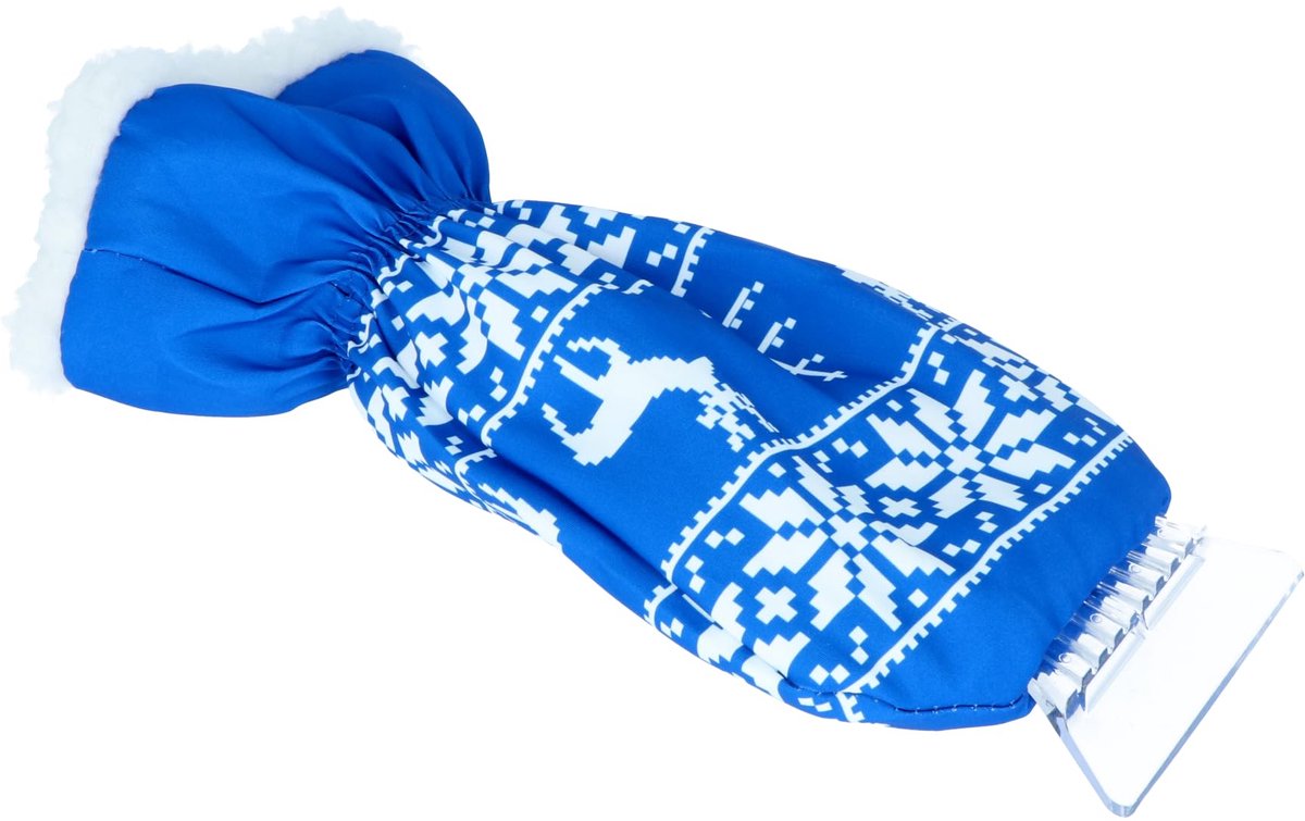 IJskrabber met handschoen blauw + print, warme en waterdichte handschoen met sterke ijskrabber - blauw