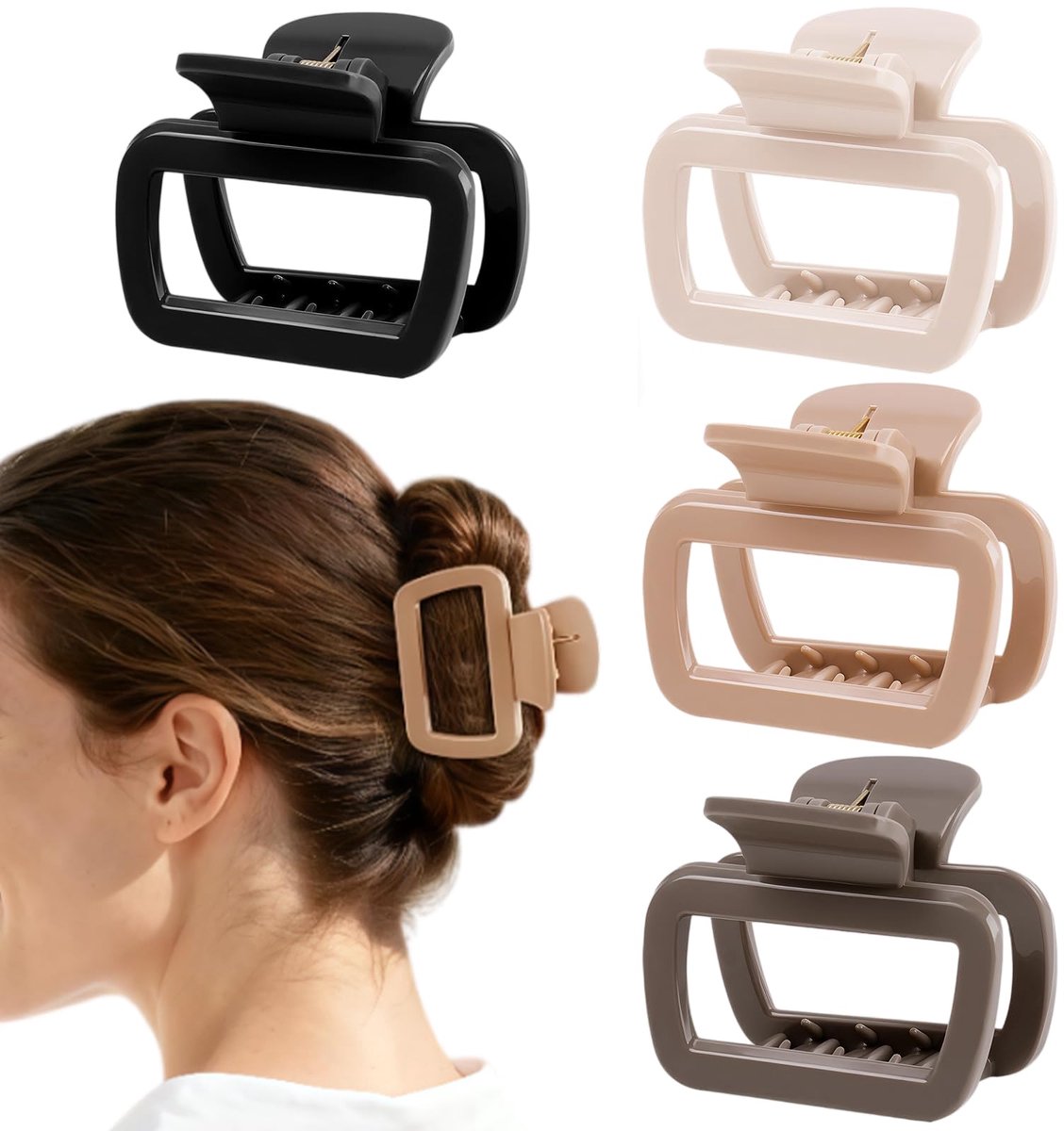 Haarklammer Klein, Haarspangen Damen – 4 stuks Silicone Haarklemmen Buigzaam & Onbreekbaar Neutrale Haarklauwen voor Dun Haar, Sterke Grip, Antislip, 6,2 cm Clips