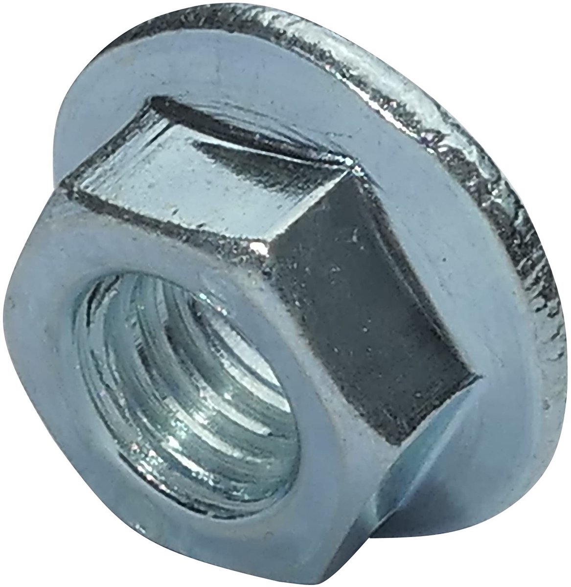 - C49642 - set van 250 - zeskantmoeren met flens/vertanding - M5 - Ø buiten 11mm - koolstofstaal hardheid 8 - zelfborgende veiligheidsmoer - DIN 6923