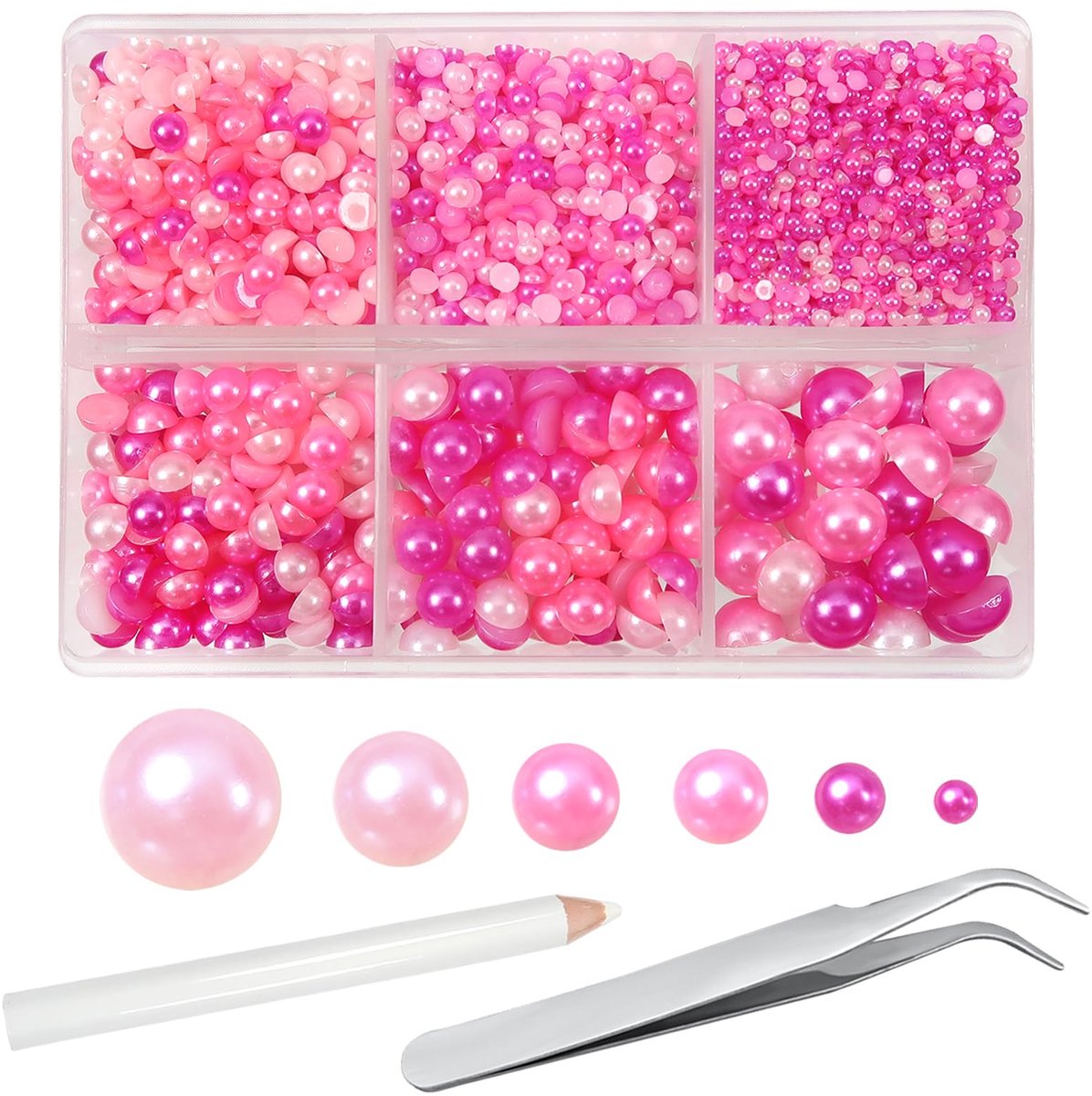 Halfronde platte achterkant, parelroze, 5000 stuks, halve kralen van kunsthars, ABS, cabochons, 2 mm tot 8 mm, voor knutselen, doe-het-zelf sieraden maken