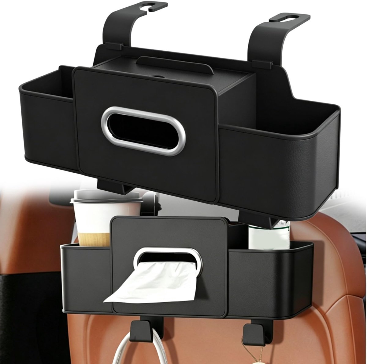 Bekerhouder: hoofdsteun bekerhouder, multifunctionele auto-organizer, praktische achterbank organizer, voor auto-interieur in mat, zwart, 32 × 15 × 6 cm