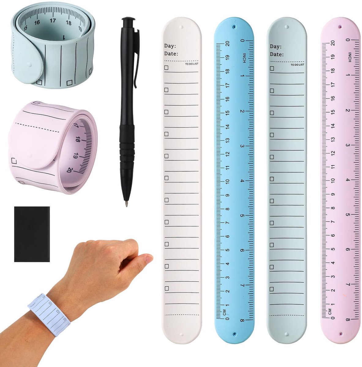 Kladblok, 23,8x3x0,25cm Siliconen Notities Memo Polsband Uitwisbaar Draagbaar to Do List Armband met Pen Gum Liniaal voor Studenten Verpleegkundigen Dagelijks Studiewerk
