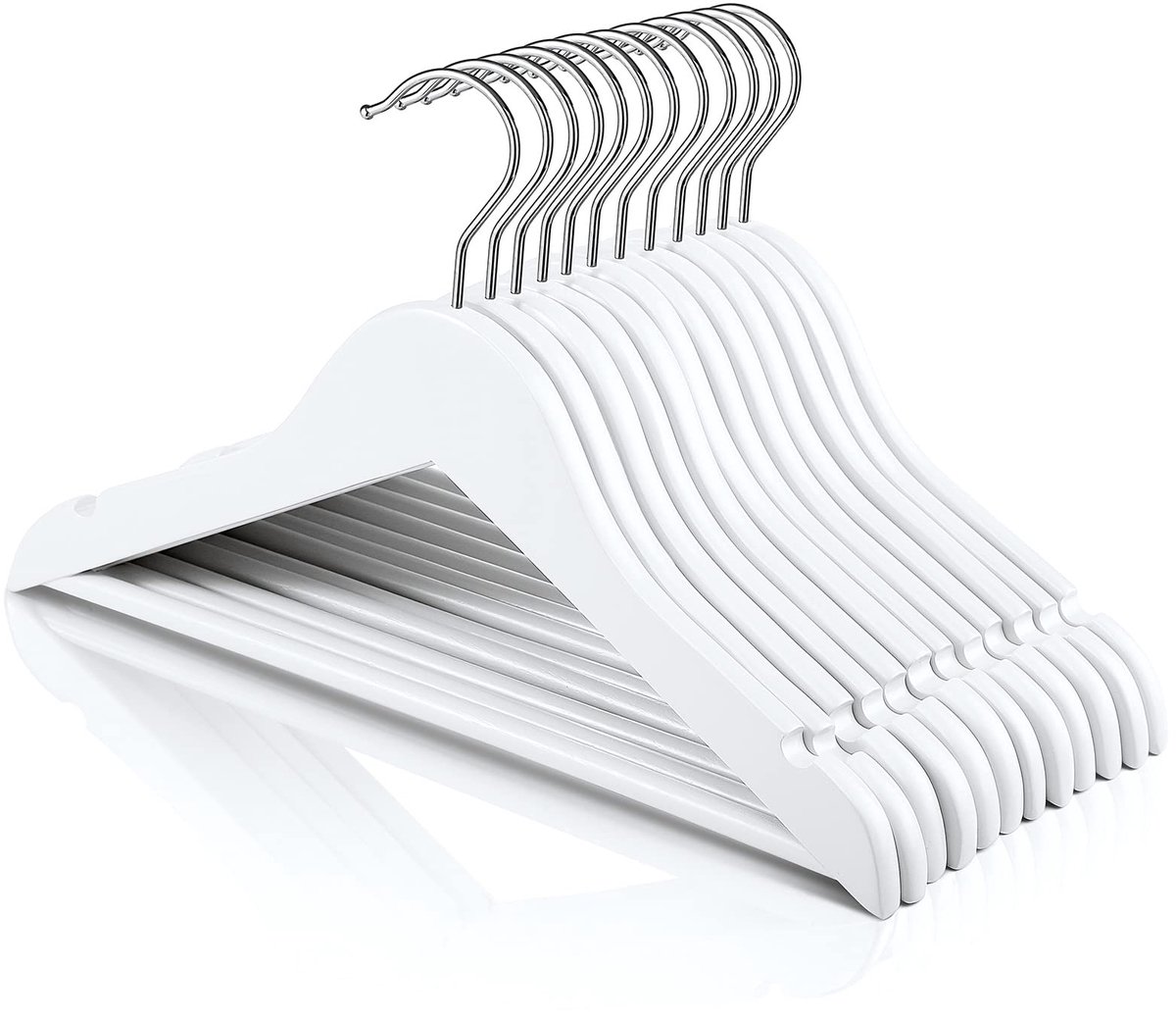 DAY Houten kleerhangers voor kinderen, 20 stuks, babykamer, houten hangers met 360° draaibare haak, antislip kleerhanger voor pakken, broeken en jassen (wit)