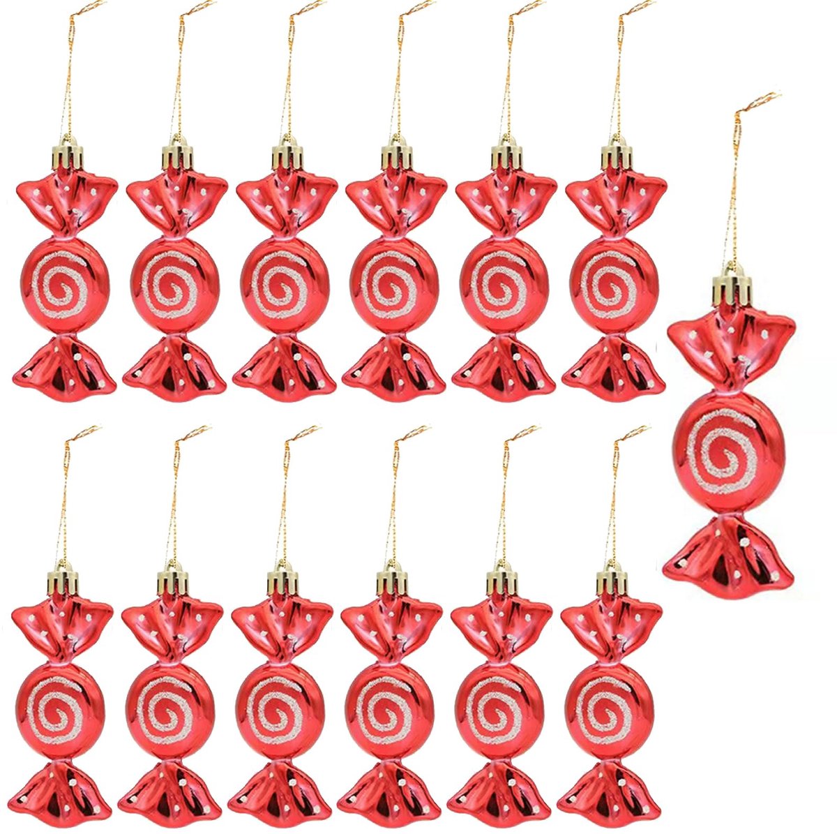 12 stuks kerstversieringen, snoepstokken voor kerstboom (rood-C)
