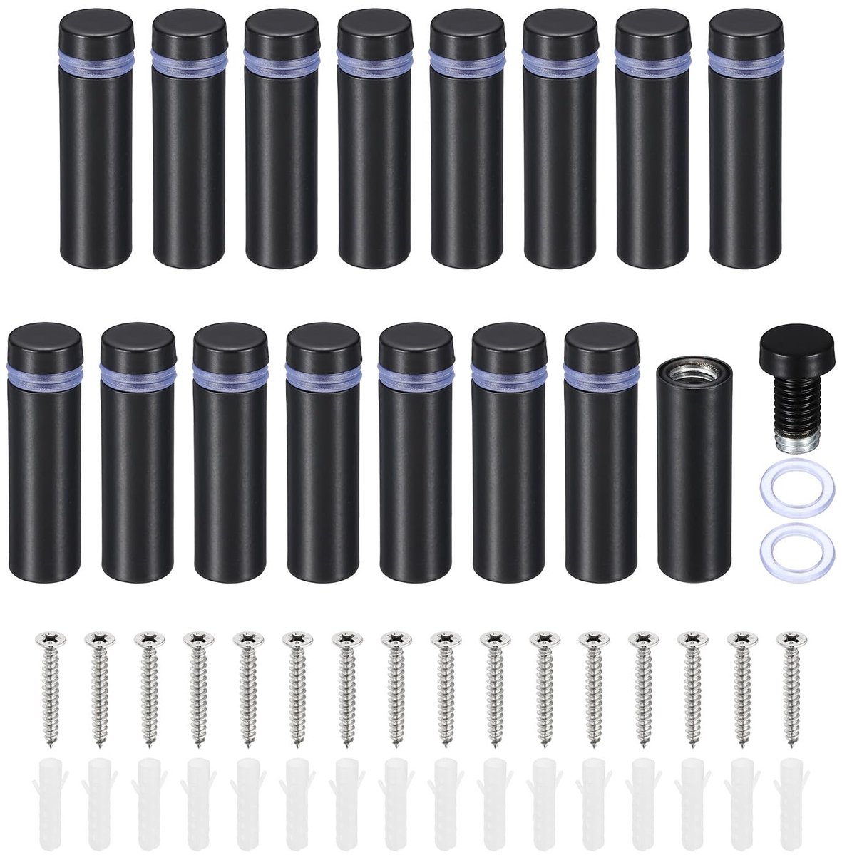1/2 x 1,6 inch teken afstandsschroeven, 16 set roestvrij stalen muur standoff montage hardware reclame glas nagel voor opknoping acryl fotolijst acryl paneel, zwart