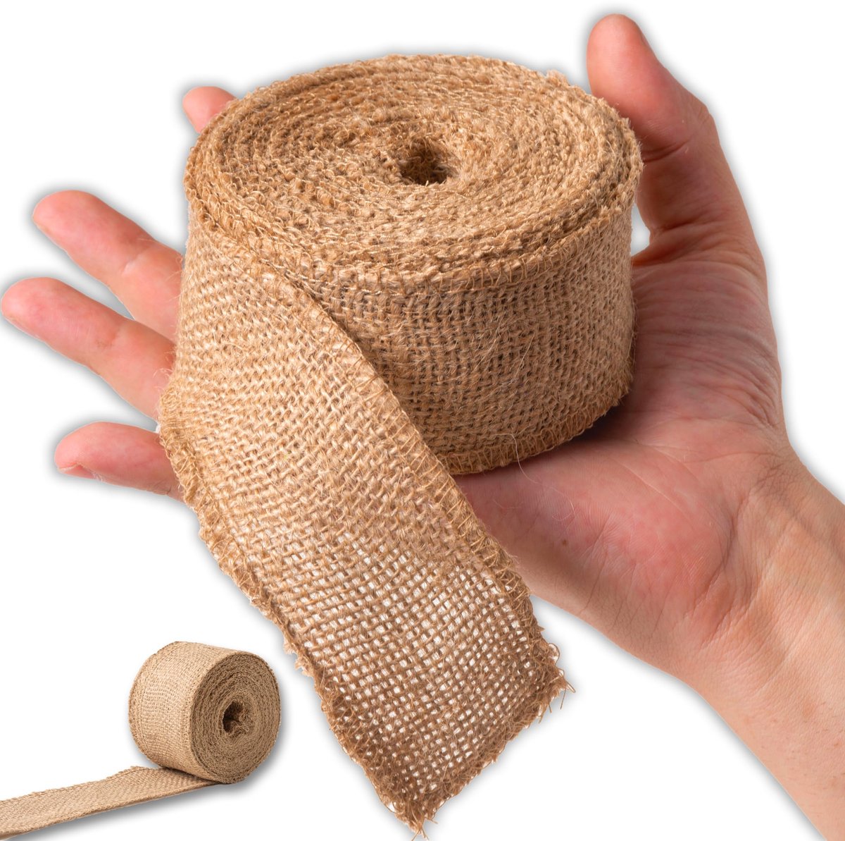Jute lint 50 mm voor decoraties, naaien, knutselen, in totaal 20 meter, 2 rollen jute touw voor decoraties, geschenkverpakkingen, gastgeschenken, kunsthandwerk voor bruiloften en feesten