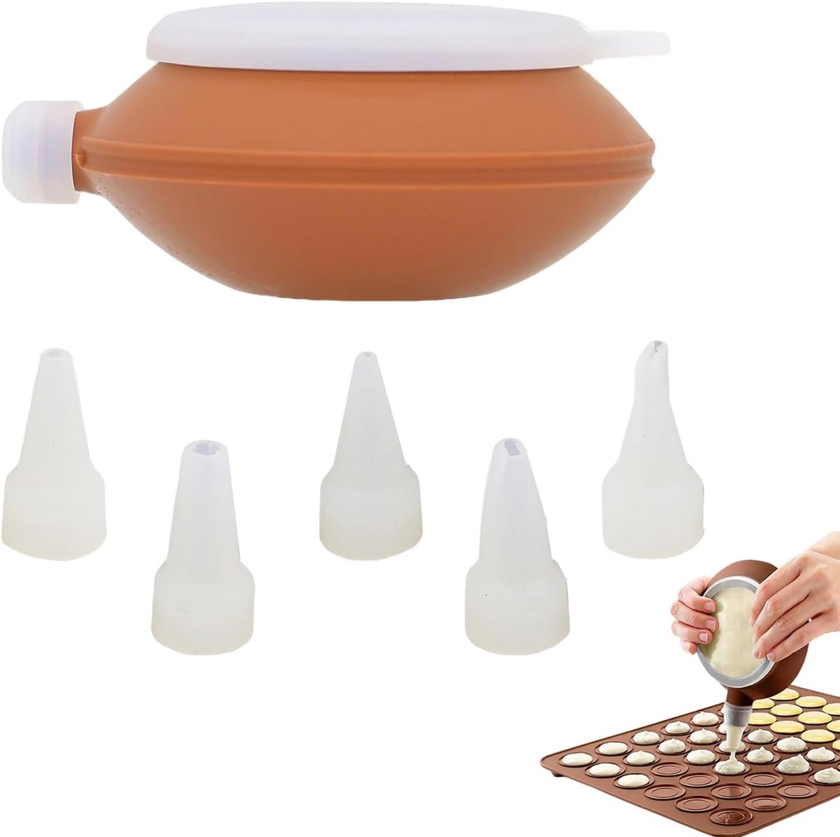 SnelShoppen - Grote Siliconen Crème-Spuitzak voor Macarons Bakvorm, 5 Punten in Diverse Vormen, Perfect voor Dessert Bakken, Keuken, Feest, Gebak