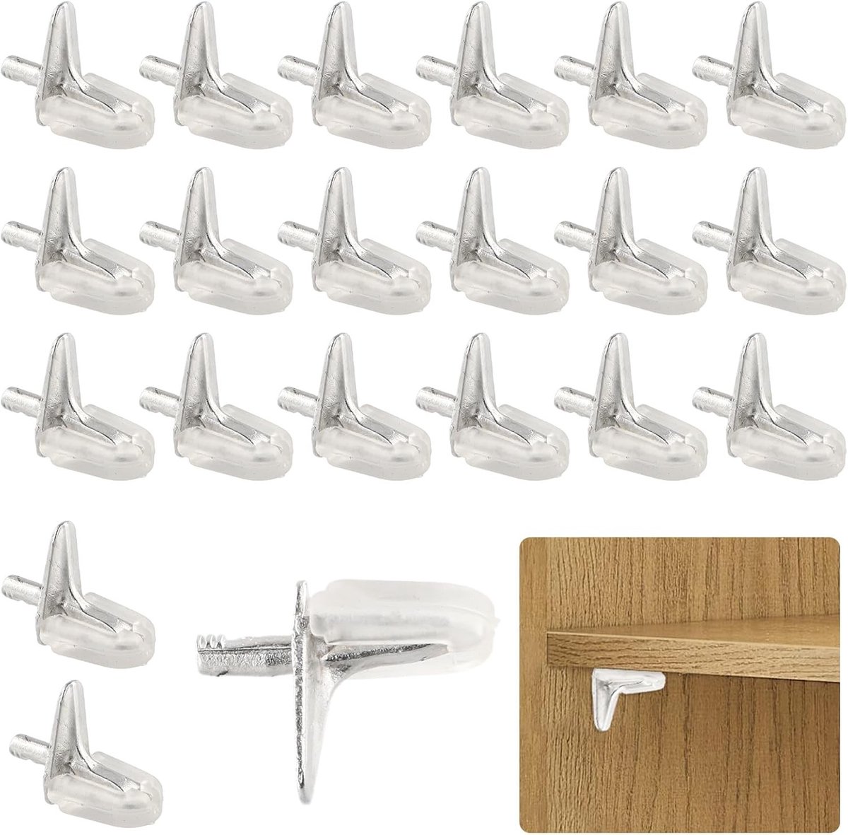 Transparante Plastic Plankdragers met Stalen Pen - 20 Stuks voor Glazen Planken, Boekenkasten en Kasten