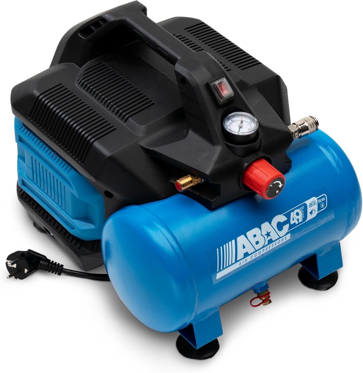SnelShoppen - Geluidsarme draagbare luchtcompressor 6 liter, olievrij, maximale druk 8 bar, 0,75 pk, 49 dB, ideaal voor klusjes, camping en tuin