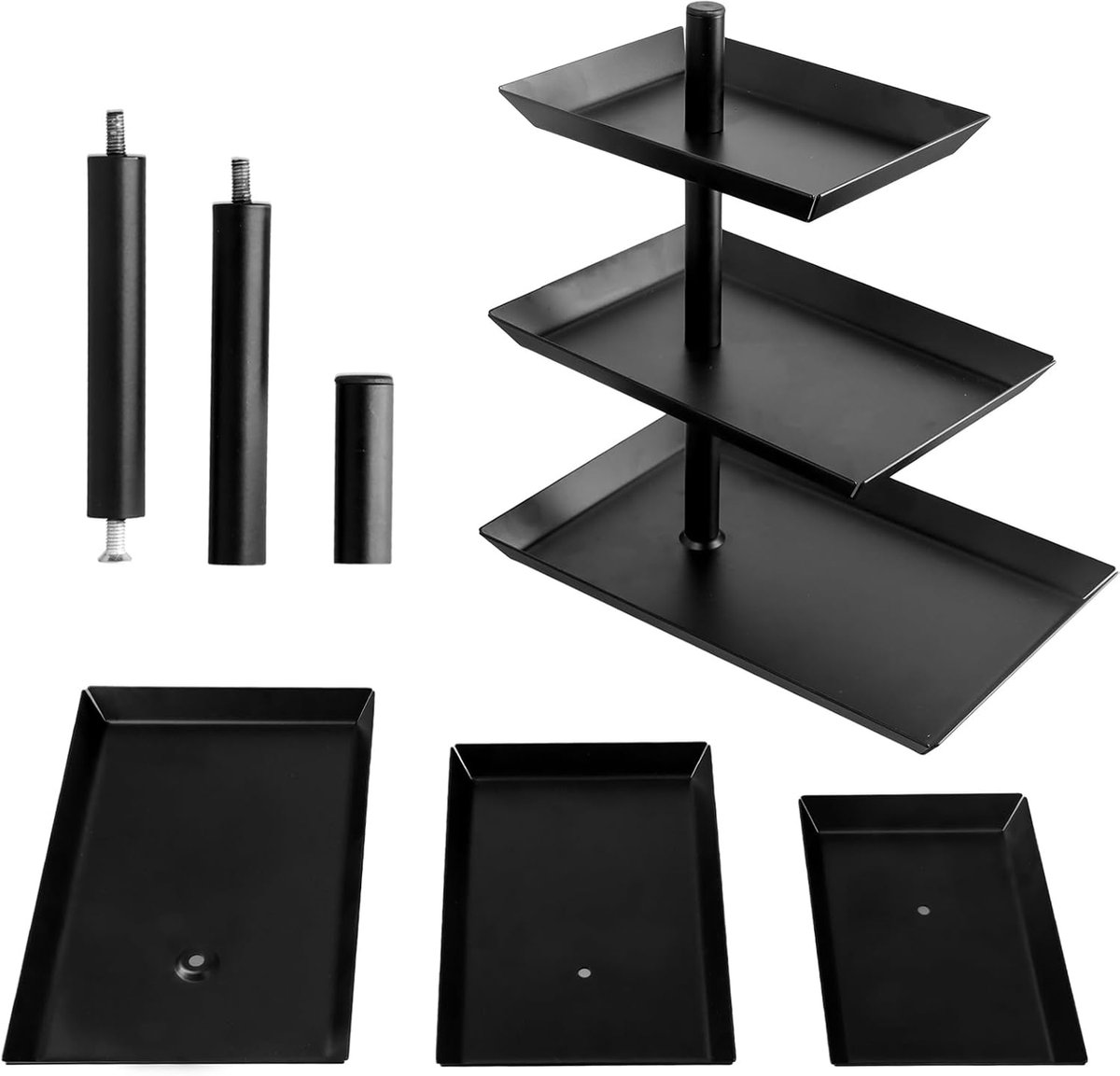 SnelShoppen - 3 Etagen Etagere Zwart - Moderne Obstetagere uit Kohlenstofstaal - 360° Draaiende Servierplaat voor Taart, Desserts en Buffet - Perfect