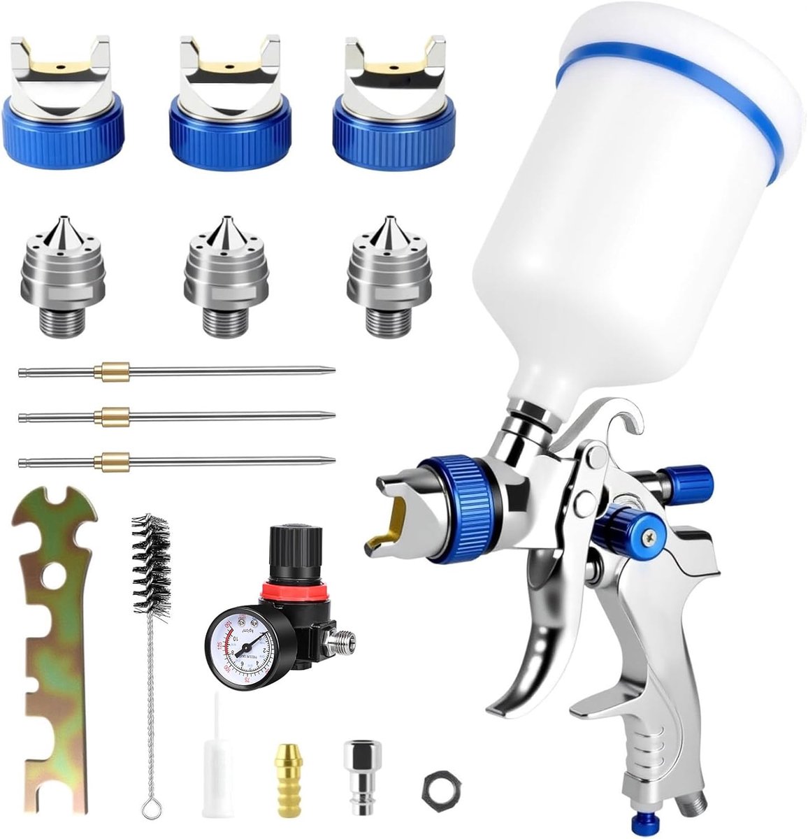 HVLP Paint Gun Spray Gun Kit with 3 Nozzles (1.4/1.7/2.0mm) – Professional Paint Gun Compressed Air with 600ml Plastic - ShopVlot