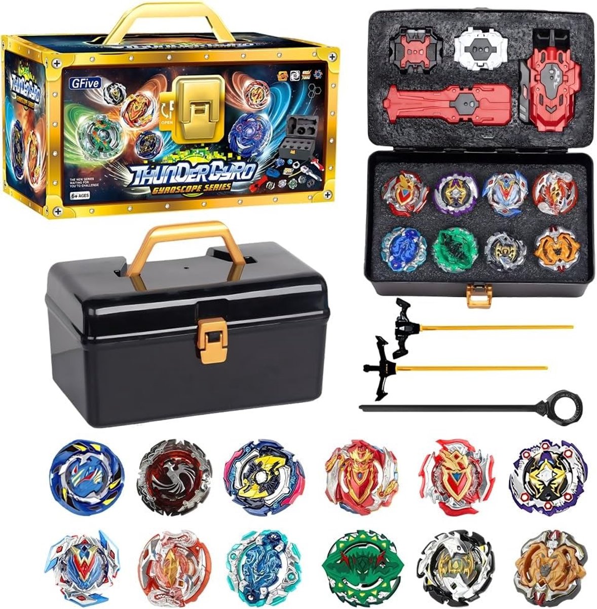Turbo Blade Spinning Set - 12-in-1 Battle Set met 4D Metal Fusion Spinner, 3 Burst Launchers en Opbergcase, Perfect als Verjaardag- of Kerstcadeau voor Kinderen