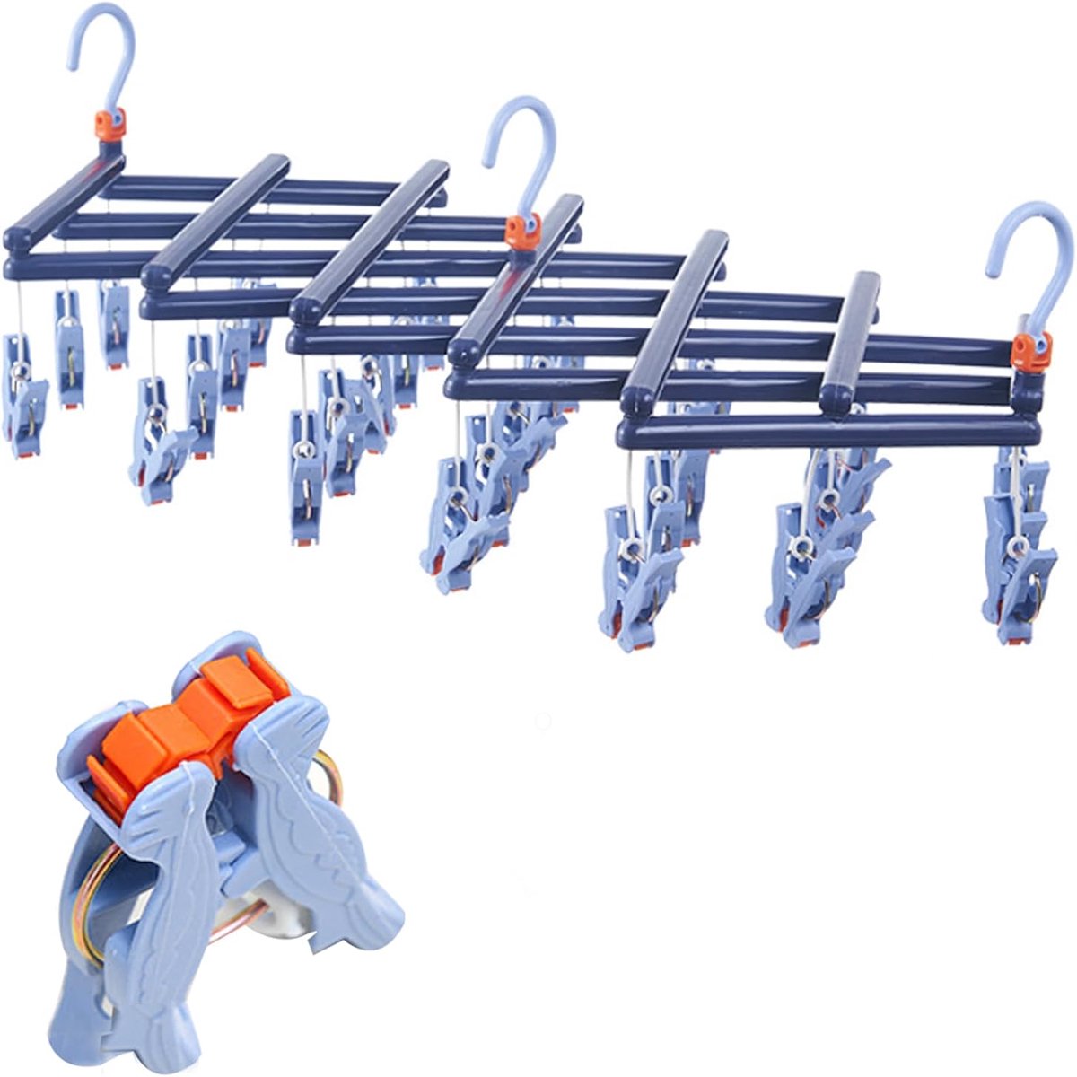 KZQ Opvouwbaar sokken- en wasdroogrek- 360° draaibare haak - Multifunctionele hanger voor nat en droog gebruik - Compact en draagbaar - Marineblauw