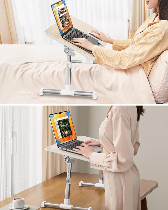 Laptop Bed Tray Table, Adjustable Home Office Standing Desk Portable Lightweight Foldable Lap Desk for Sofa Couch Floor Working Studying Reading Writing Eating,Fit Up to 17" Laptop(Large,Teak) — afbeelding 2