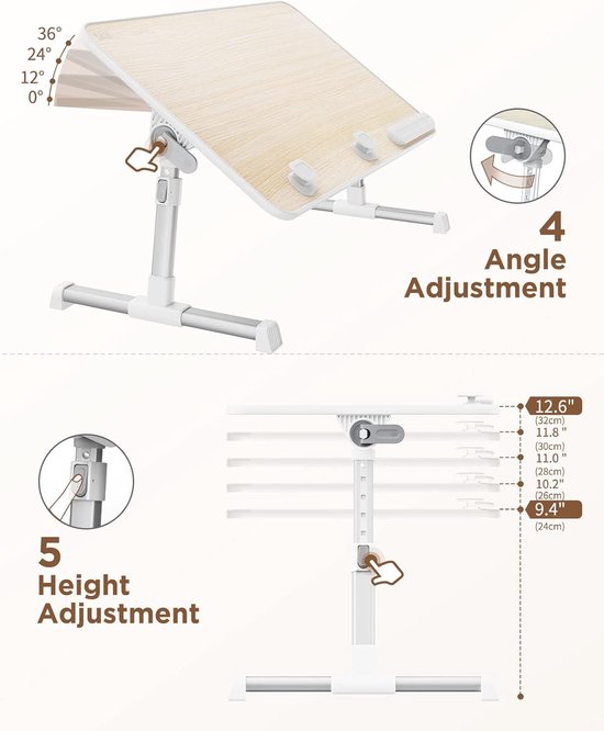 Laptop Bed Tray Table, Adjustable Home Office Standing Desk Portable Lightweight Foldable Lap Desk for Sofa Couch Floor Working Studying Reading Writing Eating,Fit Up to 17" Laptop(Large,Teak) — afbeelding 3