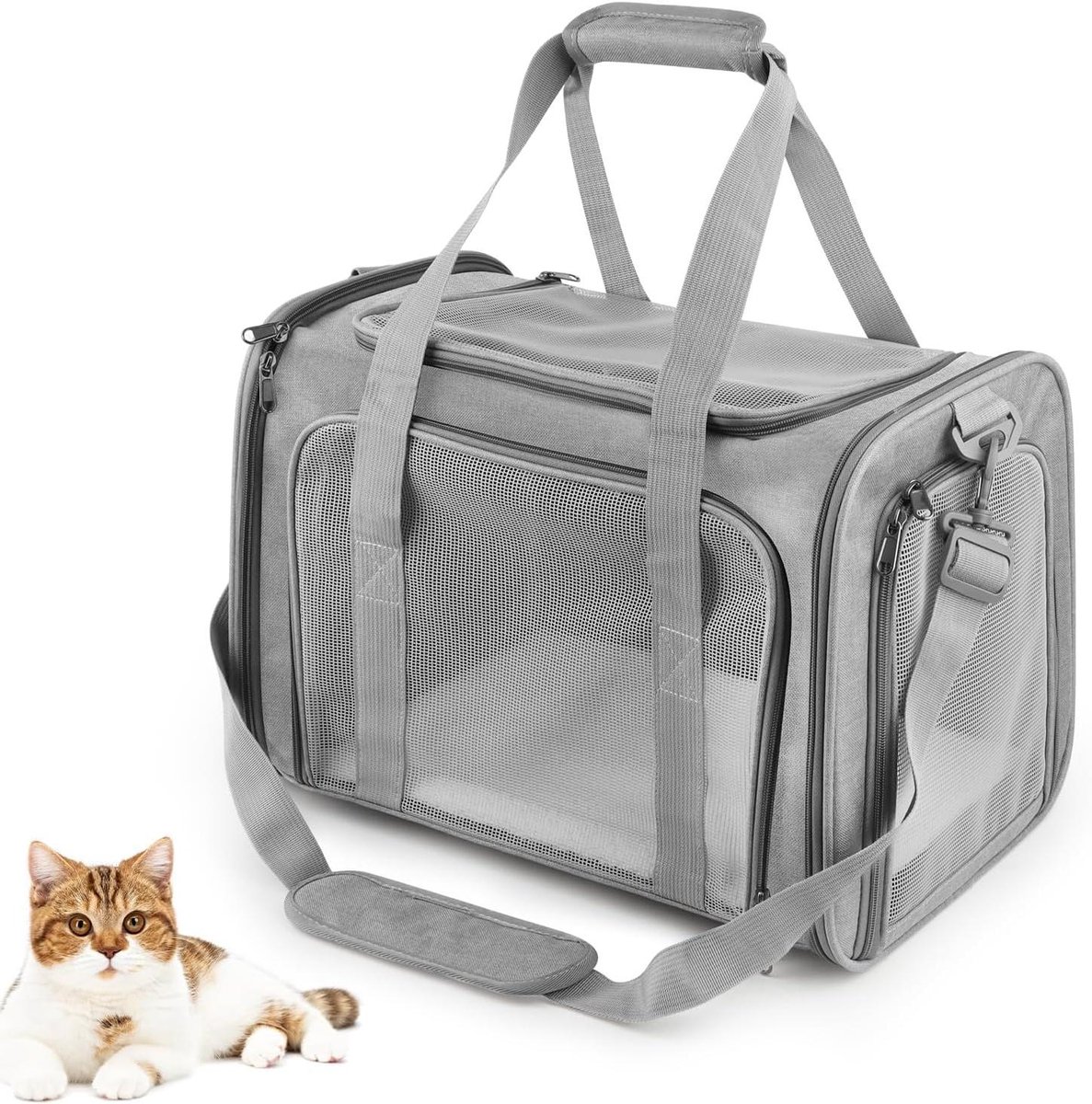 Transporttas Kat Hond - Reistas Dier - Comfortabel Vervoer - Ademend Mesh - 45 x 30 x 30 cm - Grijs