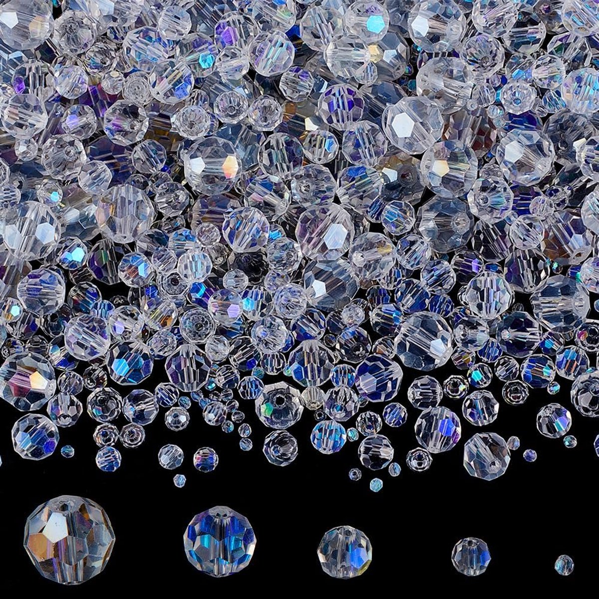 1 doos 600 stuks doorzichtige ronde facetkralen Briolette glaskralen galvaniseren kleine heldere AB facet edelsteen kristal losse spacer kraal voor sieraden maken kettingen armbanden
