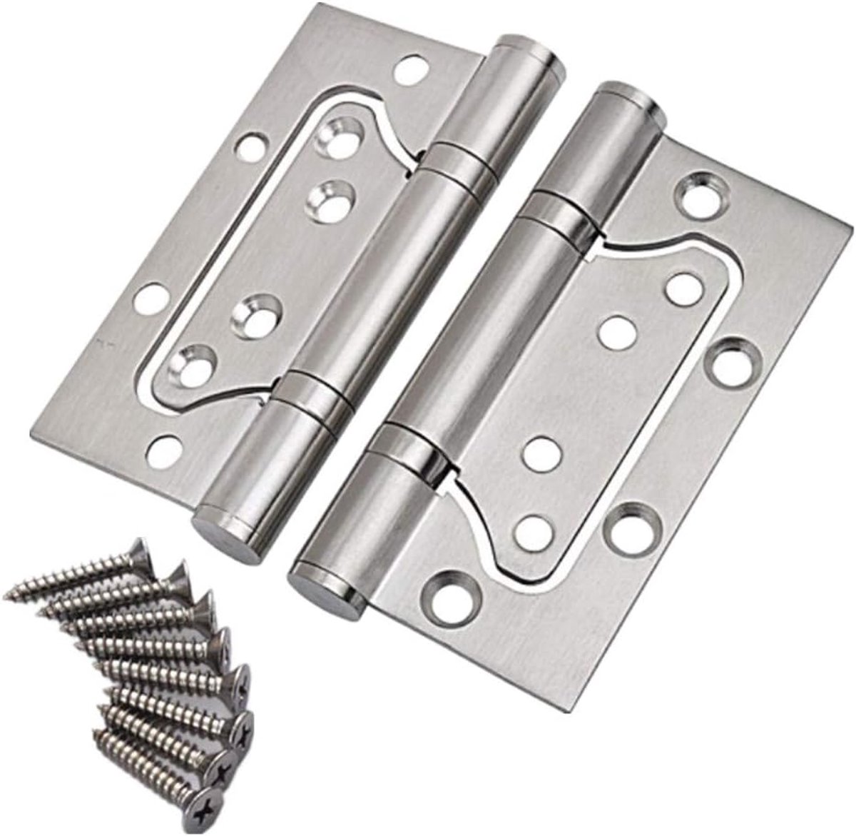 Verpakking van 2x 10,2 cm onzichtbare deurscharnieren Roestvrijstalen vlindergroef-vrije vlakke scharnieren Anti-roest en stille lagers - Zilver