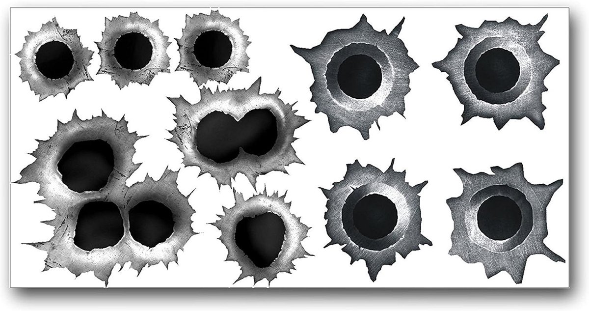 "Bullet Holes XL" Stickerset Art. No. kfz_153 Externe lijm voor auto's, voertuigen, motorfietsen, bromfietsen, Mofas Rollen, UV- en weerbestendig, geschikt voor wasfaciliteiten, afmetingen: 20 x 10 cm