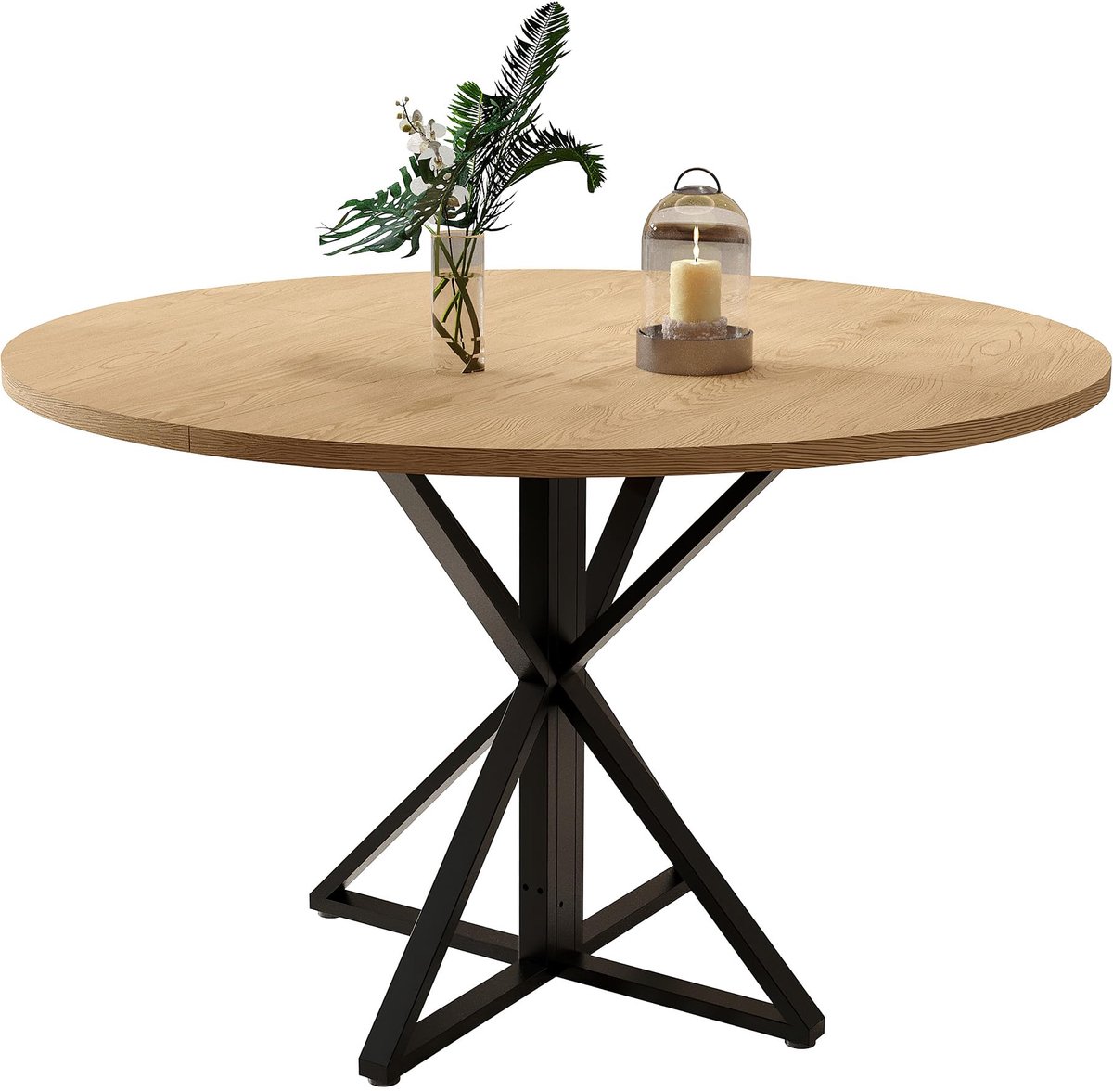 Moderne horeca-eettafel – 120 cm rond, stevig K-vormig metalen onderstel, spaanplaat blad, ruimtebesparend, geschikt voor commercieel gebruik, verkrijgbaar in zwart of bruin