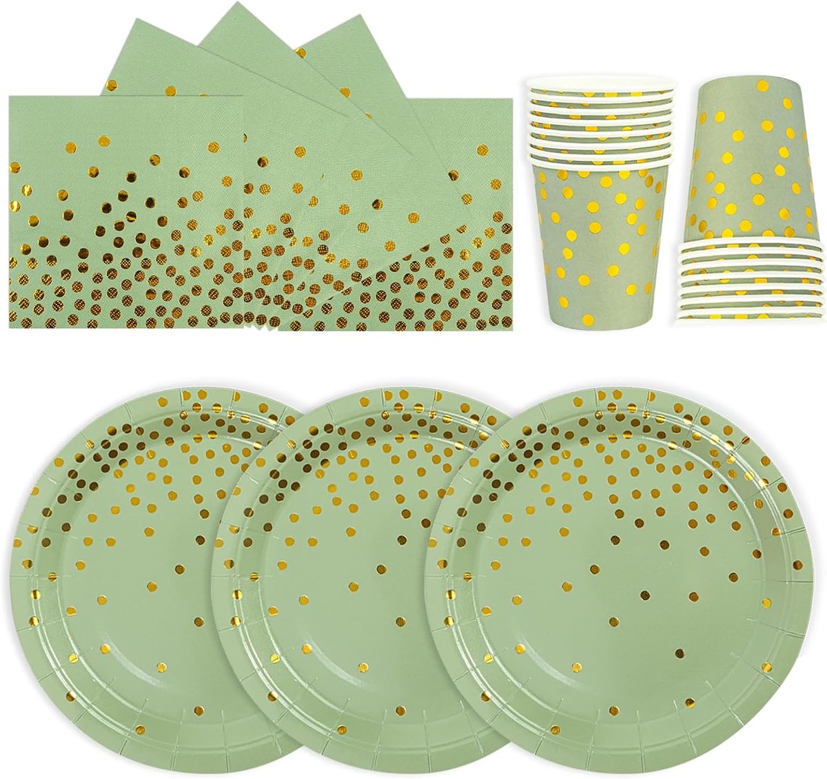 72-delig, groen, feestborden van karton, verjaardag, set inclusief wegwerpborden, papieren bekers, servetten, voor decoratie, bruiloft, babyshower, 24 gasten
