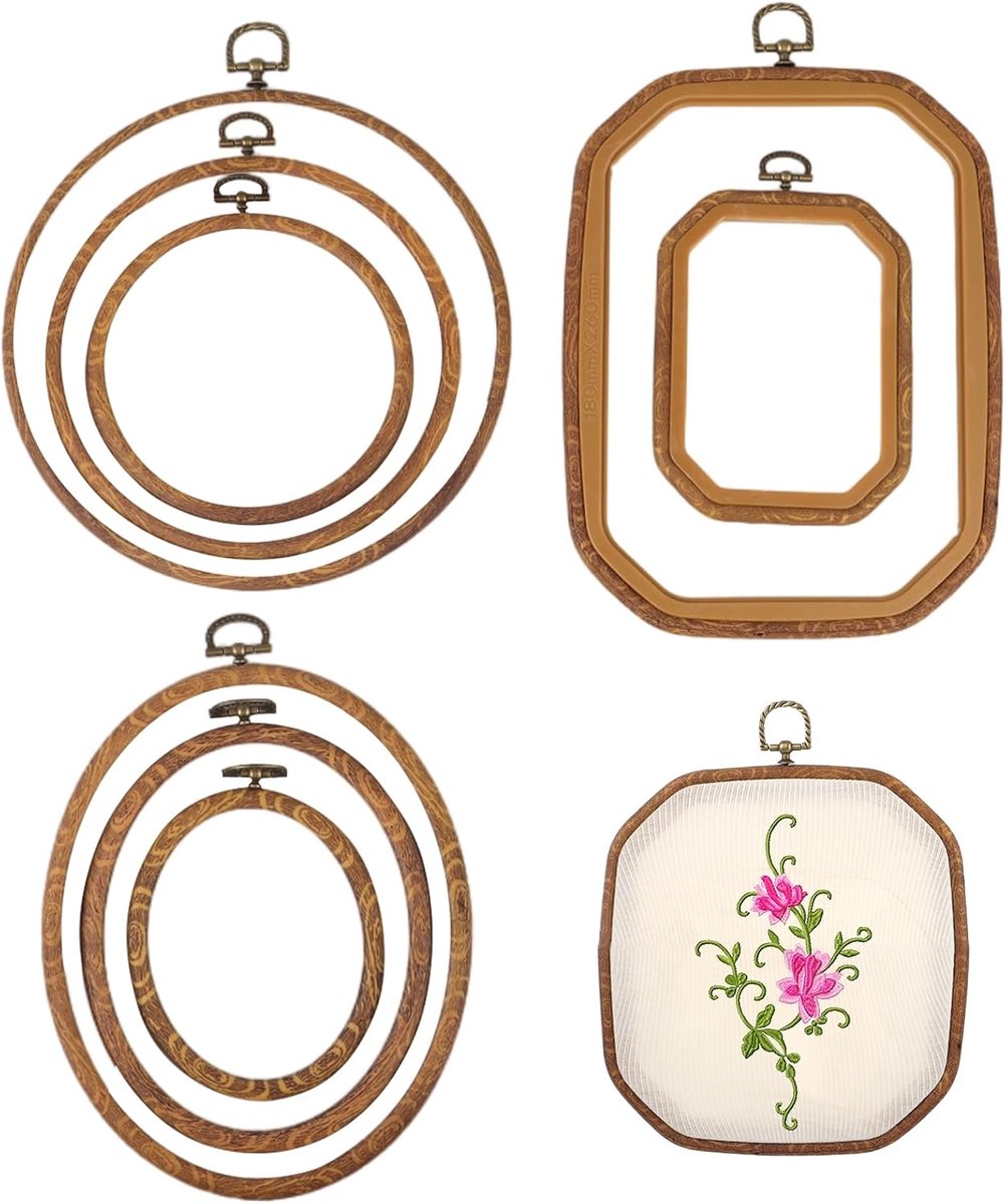 9 stuks borduurringen, flexibele ronde kruissteek hoepels, achthoekige borduurringen, imitatie kruissteek ringen, ambachtelijke naaibenodigdheden