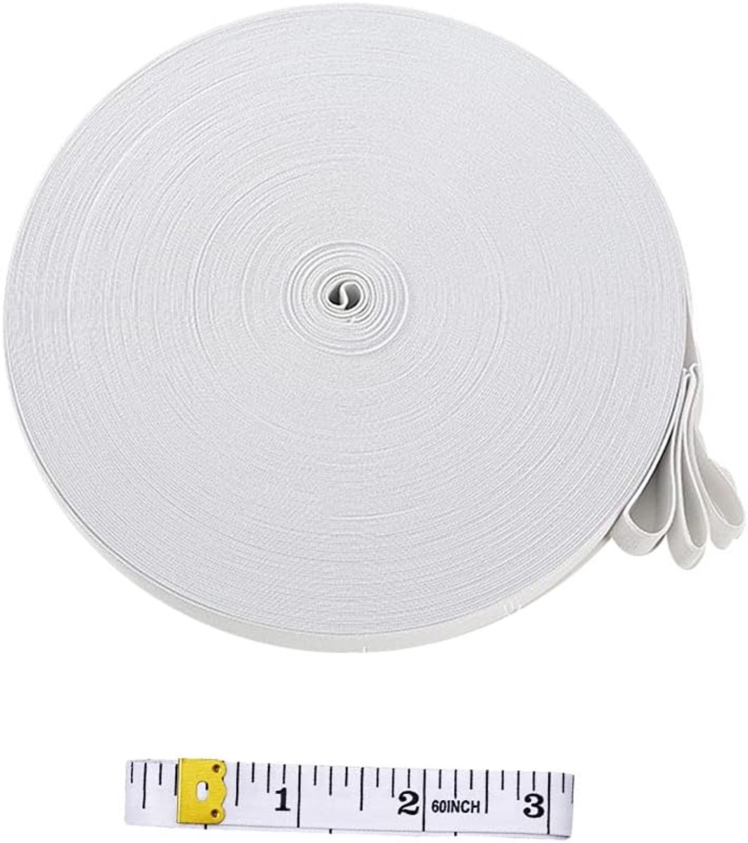 Elastische band, 10 m, platte gebreide elastische band, wit, 2 cm breed, gebruikt voor naaien, doe-het-zelvers, kleding, riemen, spreien