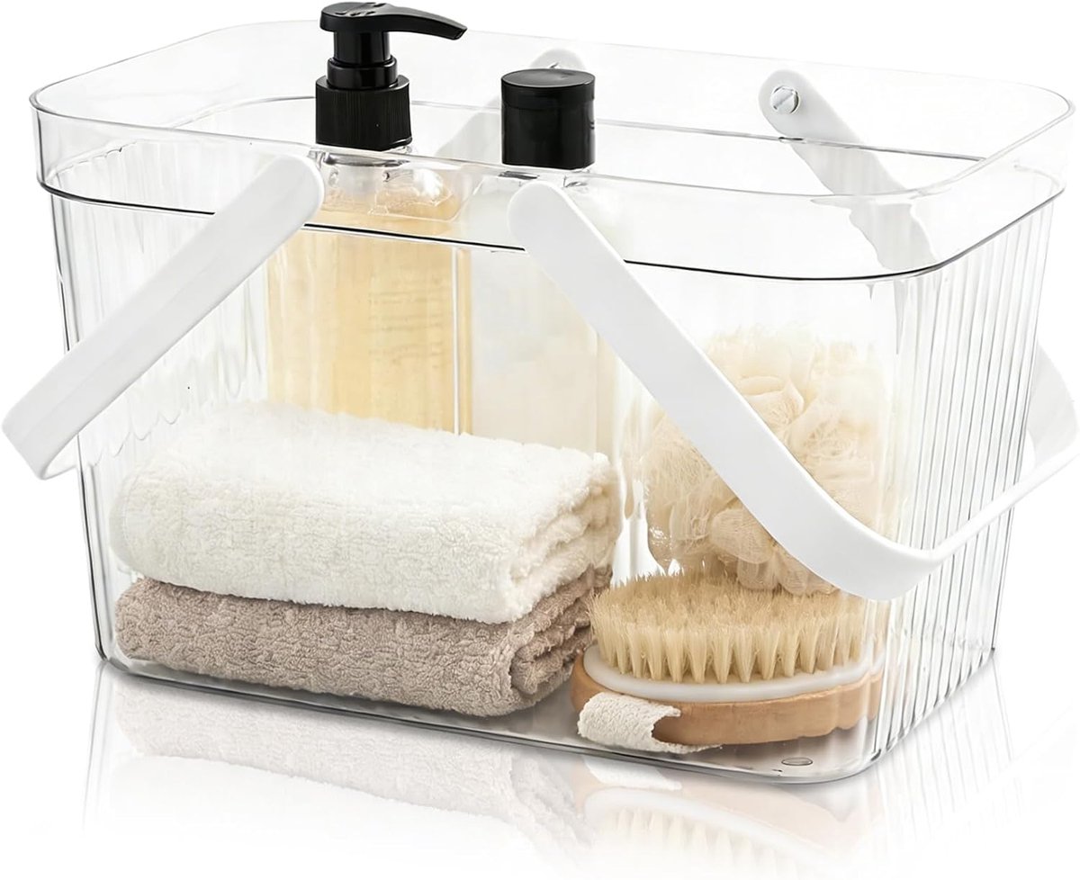 Douchemandje, Doorzichtige Draagbare Badkamer Schoonmaakbenodigdheden Opbergorganisator Douchemandje Organisator Met Handvat Voor Badkamer(Wit)