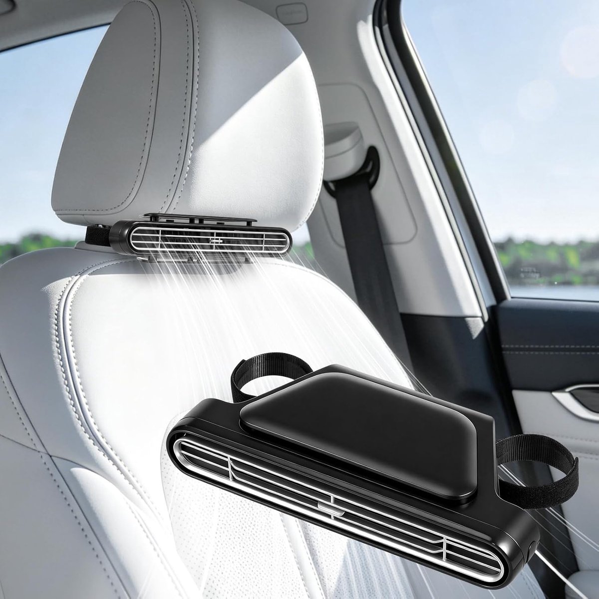 Koelventilator voor in auto met 10 katoenen aromatherapie-pads, USB ventilator auto 3 snelheden Rugleuningkoeler auto Draagbaar Elektrische koelventilatoren Autoaccessoires voor alle voertuigen