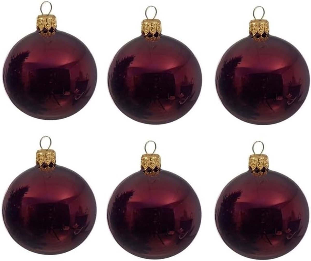 Kerstballen 6 cm - Glans/glanzende - Kerstboomversiering donkerrood