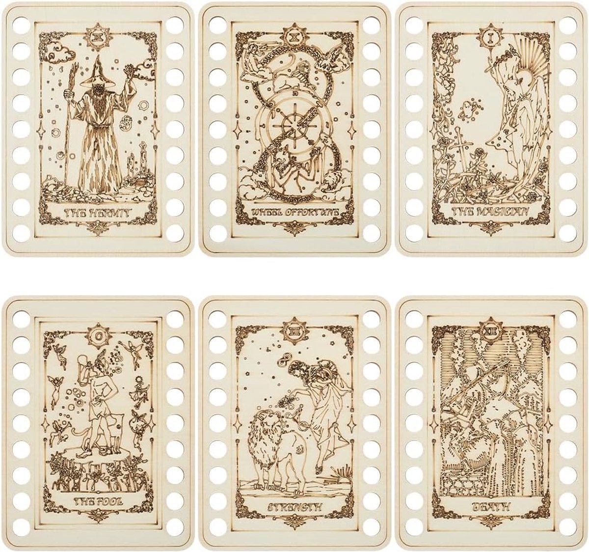 6 Set Tarotkaarten Borduurgaren Opberghouders, Houten Borduurgaren Organizer Kaarten met 18 Posities Handwerk Draad Houder voor DIY Naaien Opslag Draad, 8,5 x 10,7 cm