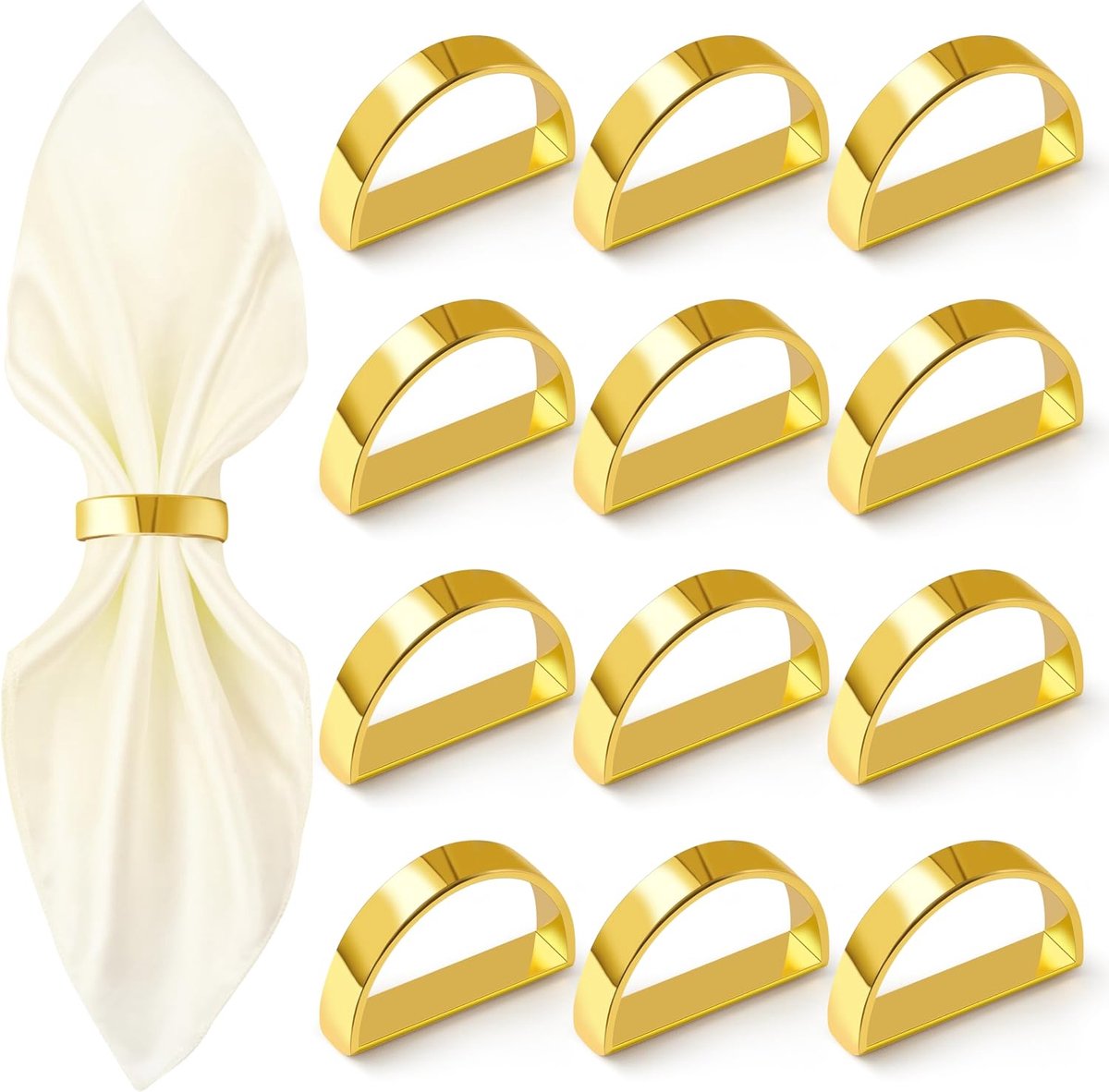 Tolvia Servetringen - Metalen Servetgespen - 12 stuks - Halfrond voor Tafeldecoratie, Herbruikbare Servetring voor Bruiloft, Kerst, Thanksgiving - Goud