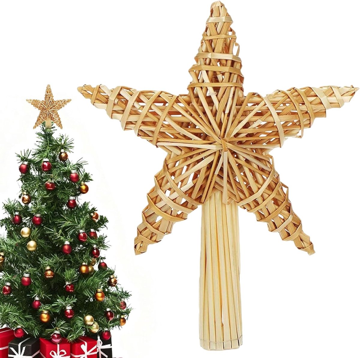 30,5 x 20 cm, ster kerstboompiek van stro, strosterpunt voor kerstboom, kerstboompiek, natuurlijk stro boompunt, kerstboomversiering punt