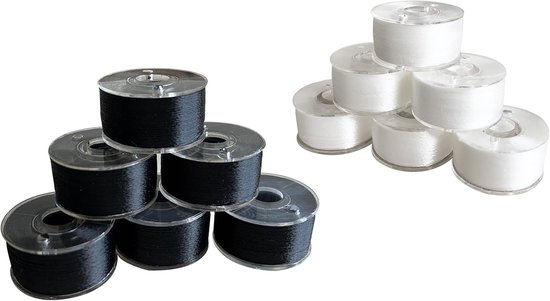 144 voorgewikkelde klossen voor borduur- en naaimachines klasse 15 maat A (SA156) kunststof zijdelings 60 WT polyester naaigaren (72 zwart en 72 wit) — afbeelding 4