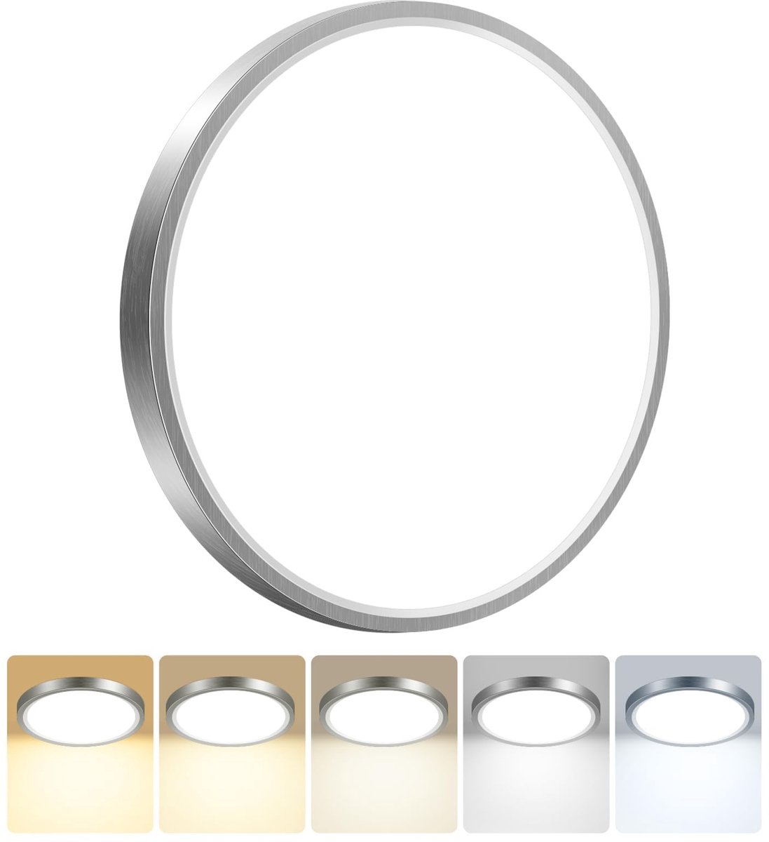 SnelShoppen - LED Deckenlampe Flach 18W, 5 Kleuren 3000-6500K, IP54 Waterdichte Badkamer Lamp, Modern Rond Design voor Badkamer, Flur, Slaapkamer, Woo