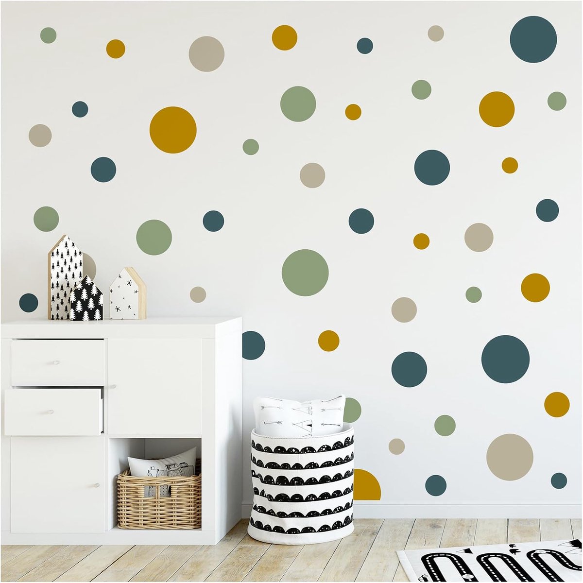 SnelShoppen - 100 Plakpunten Cirkels Stippen Muurtattoo voor Kinderkamer Slaapkamer Babykamer Zelfklevend Folie Decoratie Pastel Blauw Groen Mosterd B