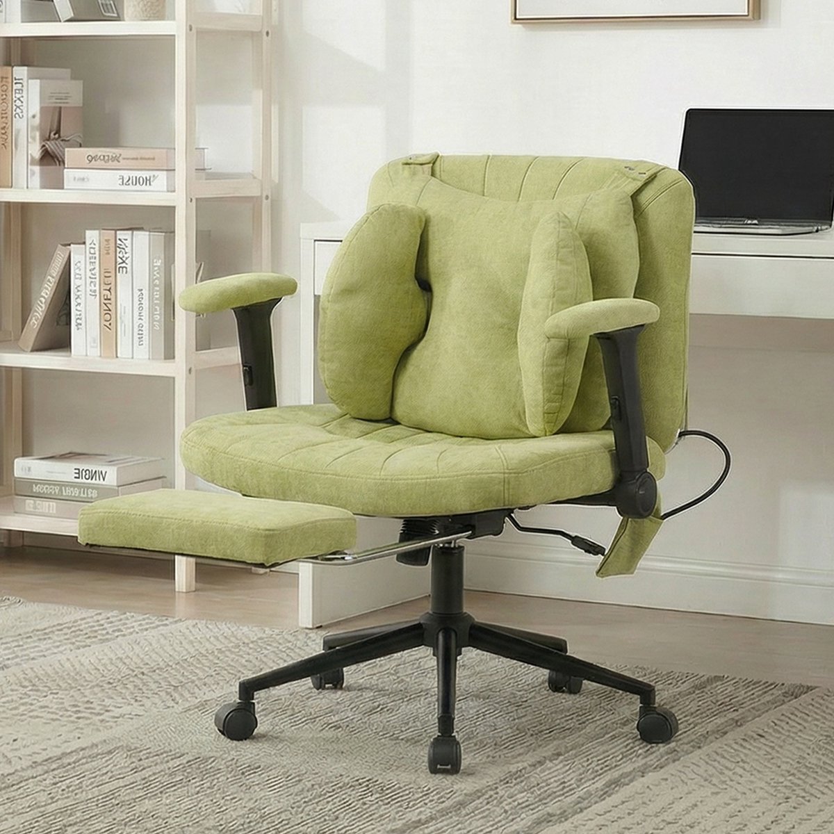 ECTEATOY® Ergonomische Bureaustoel met Voetsteun en Armleuningen - In Hoogte Verstelbaar - Draaistoel / Gamestoel voor Thuiswerken - 150kg - Groen