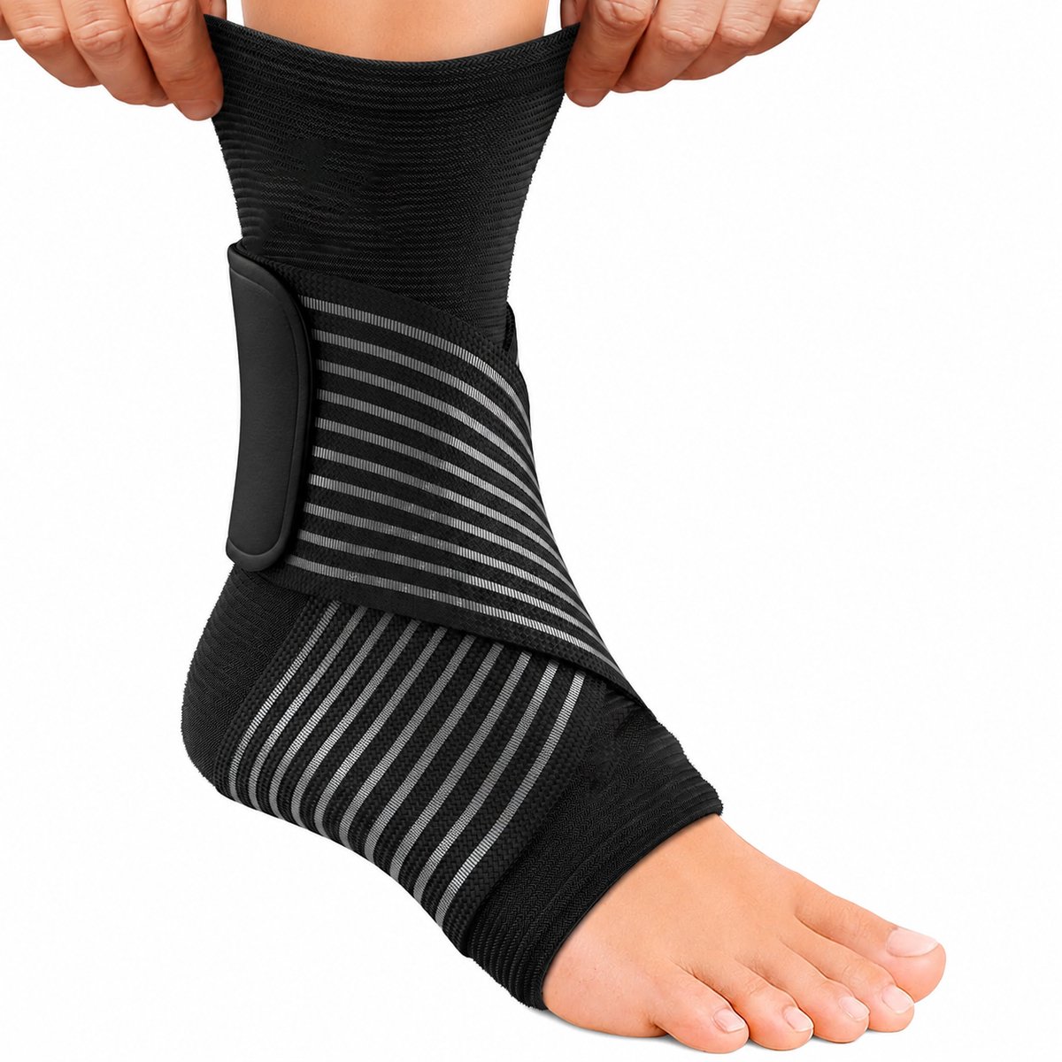 Enkelbandage enkelbrace voor stabilisatie van de enkel, voetbandage bij fasciitis plantaris en achillespeesklachten, verstelbare band, ademend, geschikt voor rechts of links