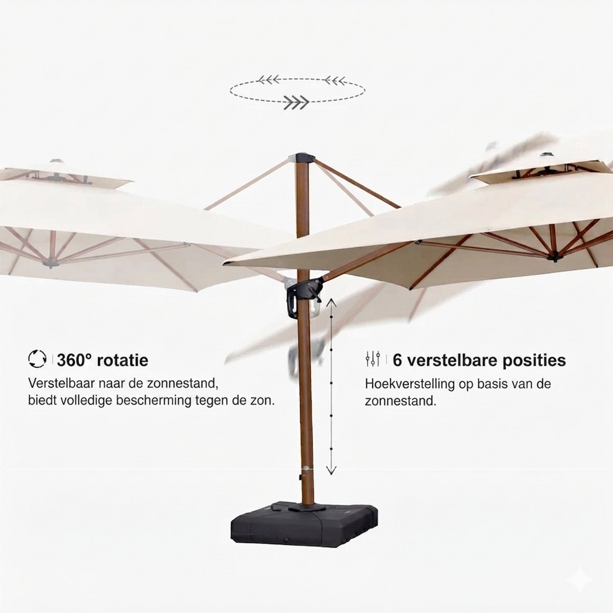 Purple Leaf Parasol déporté inclinable aspect bois 270x270 cm - Kaki