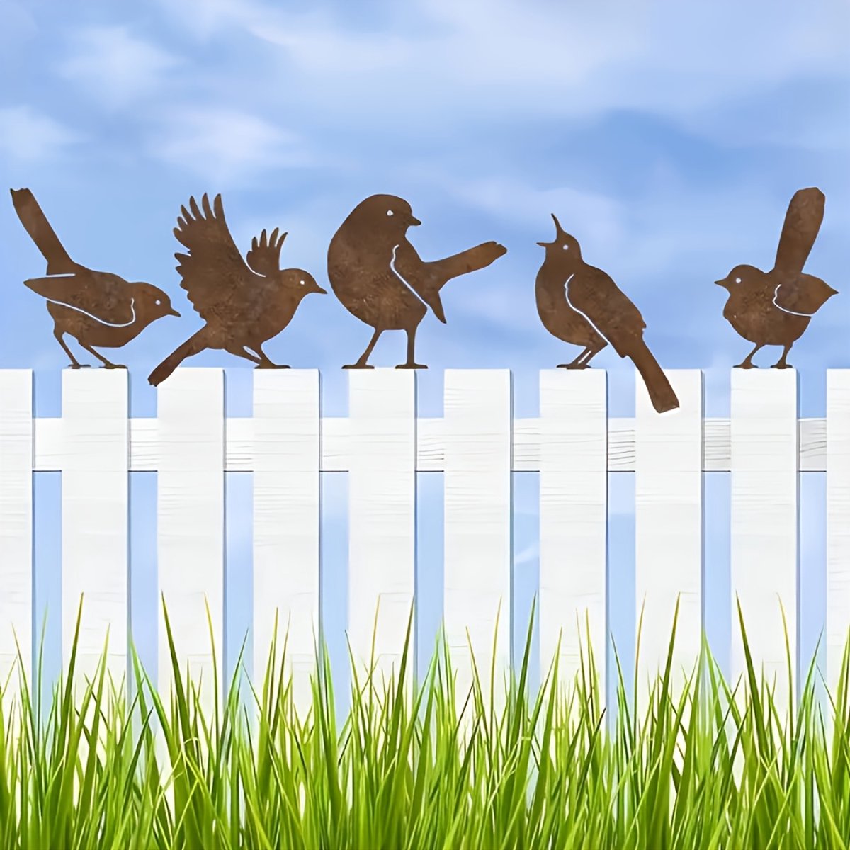 Tuindecoratie Vogels | dieren beeld | 5 bijpassende tuinbeelden | Tuin Decoratie Voor Buiten | Tuin Wanddecoratie dierenbeeld | Tuin Decoratie Metaal | 10*9 cm tuinsteker