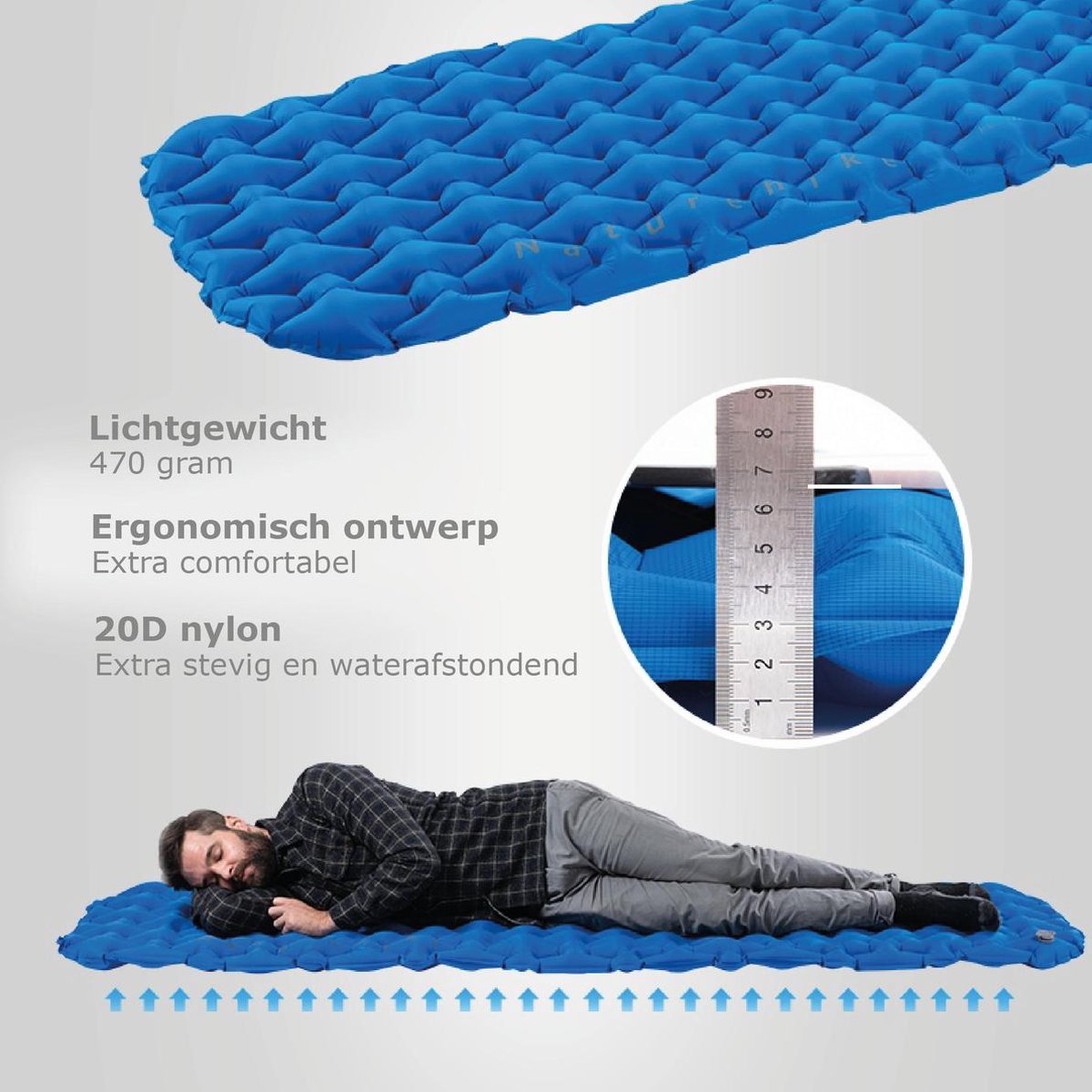 AIR Slaapmat met pompzak - Lichtgewicht - 195cm - 7cm dik - Ocean Blue |  bol.com