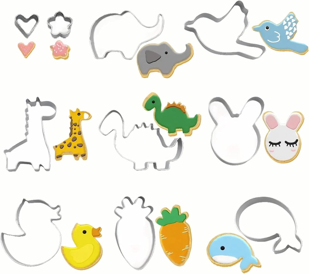 Dierenkoekjes snijvormen voor kinderen - 10 stuks uitsteekvormen voor creatief bakplezier, ouder-kind activiteiten en kinderhandwerk