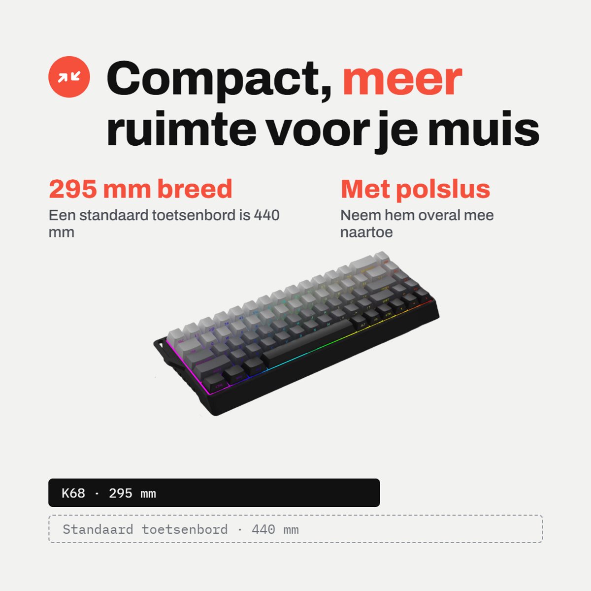 Amply K68 Mechanisch Gaming Toetsenbord - Draadloos Bluetooth & 2.4GHz en Bedraad - Hot-Swap - RGB Verlichting - 65% 68 Toetsen - Grijs thumbnail 6