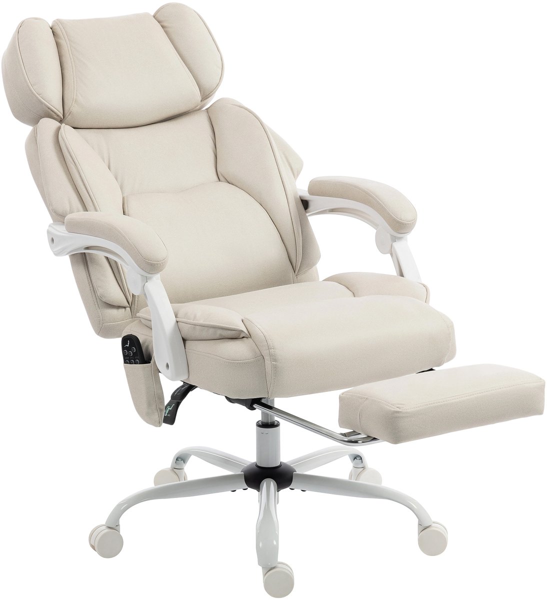 NordHaus Ergonomische Bureaustoel - Massage Bureaustoel - Directiestoel - Verwarming en Voetsteun - Crème Wit