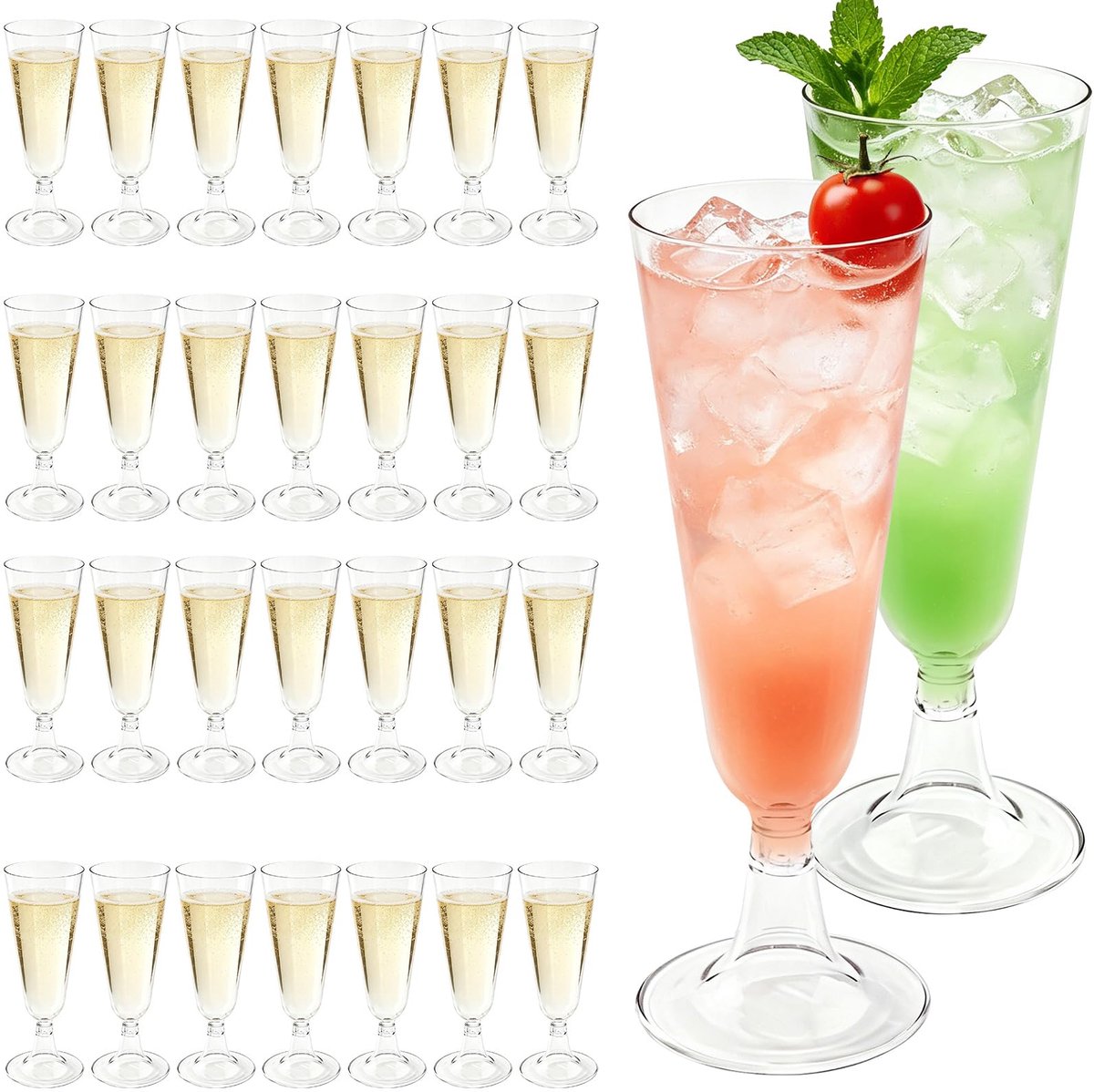 SnelShoppen - 30 Stuks Plastic Champagneglazen 150 ML Herbruikbare Transparante Cocktailglazen Stapelbaar voor Feestjes Bruiloften Verjaardagen Pickni