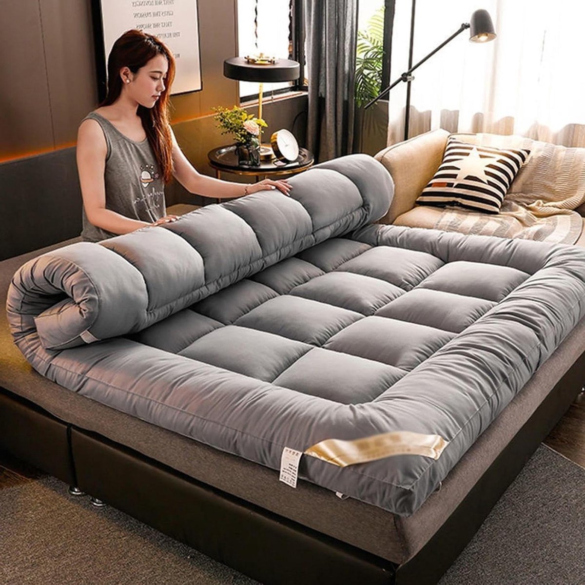 Kampeermatras Vloermatras - Opvouwbare Futon Matras - Comfortabel Slapen - Stil Ontwerp Ademend - 90x200cm - Grijs