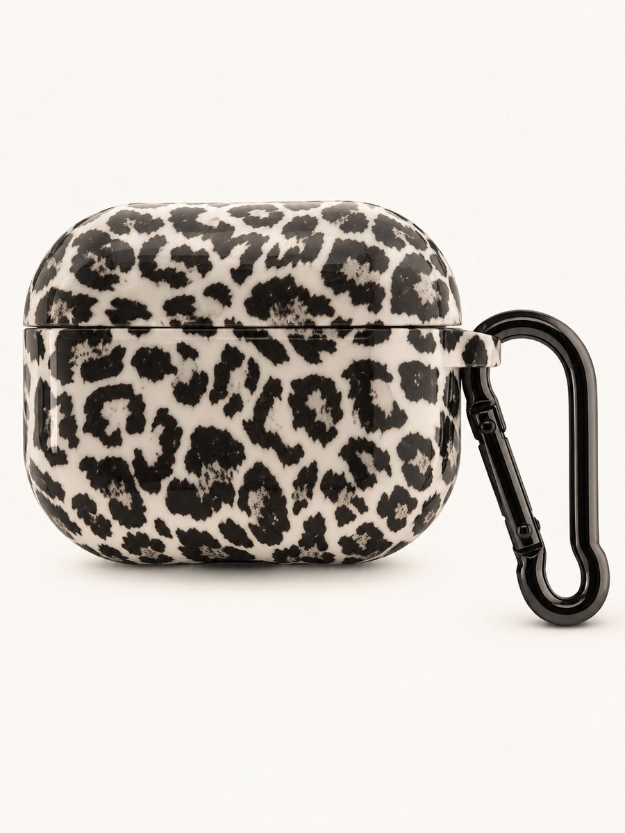Enluxe Case geschikt voor Airpods 4 - Luipaardprint - Hardcase met Karabijnhaak, Schokbestendig Hoesje