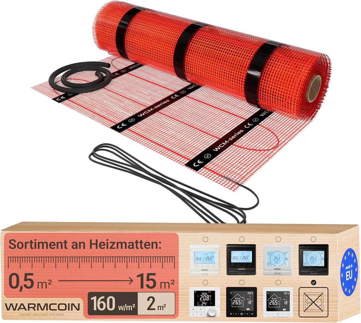 SnelShoppen - Elektrische Vloerverwarming 160W/m² - Verwarmingsmat 0,5 m x 4 m (2,0 m²) Geschikt voor Laminaat, Tegels en Meer - Elektrische Vloerverw