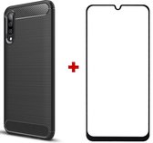 Silicone TPU gel zwart hoesje Samsung Galaxy A50 / A30s met full screen glas screenprotector