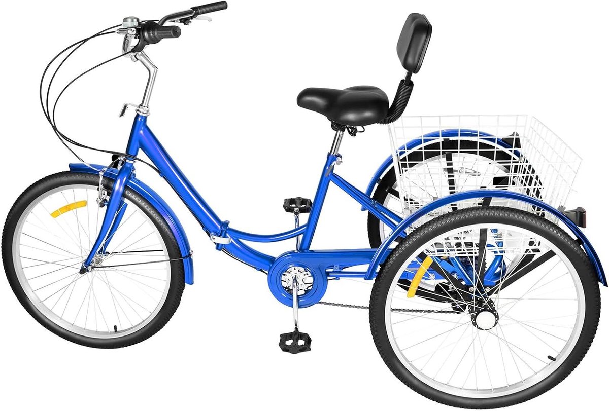 Opvouwbare driewieler - Volwassen fiets - Comfortabel fietsen - 7 versnellingen - 24 inch - Blauw